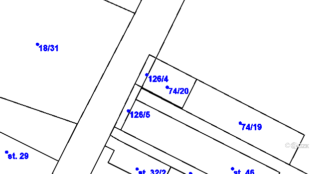 Parcela st. 74/20 v KÚ Slibovice, Katastrální mapa