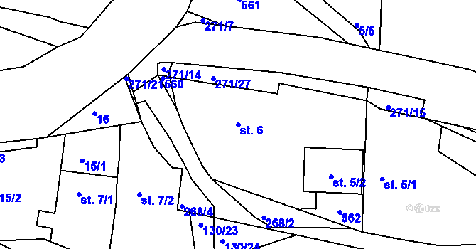 Parcela st. 6 v KÚ Bakov, Katastrální mapa