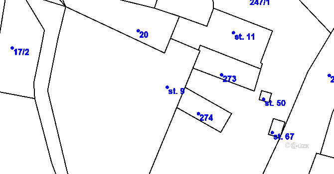 Parcela st. 9 v KÚ Bakov, Katastrální mapa