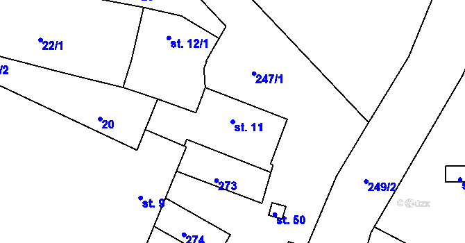 Parcela st. 11 v KÚ Bakov, Katastrální mapa
