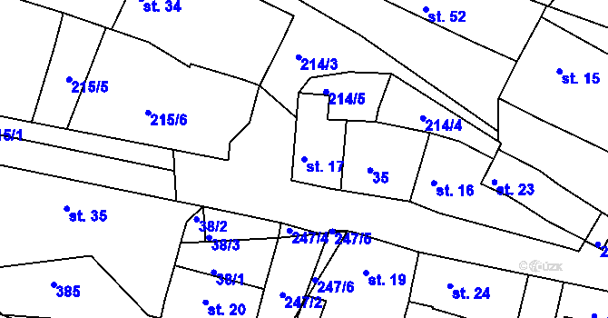 Parcela st. 17 v KÚ Bakov, Katastrální mapa