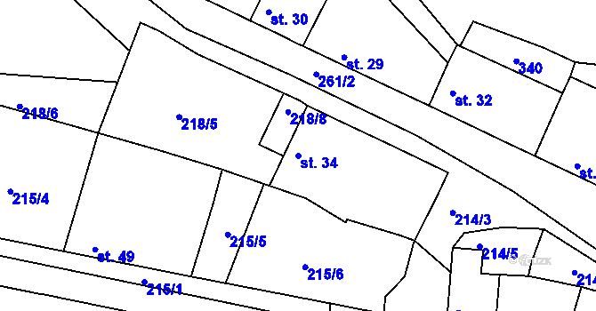 Parcela st. 34 v KÚ Bakov, Katastrální mapa