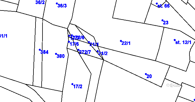 Parcela st. 21/2 v KÚ Bakov, Katastrální mapa