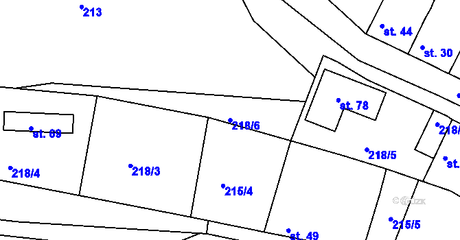 Parcela st. 218/6 v KÚ Bakov, Katastrální mapa