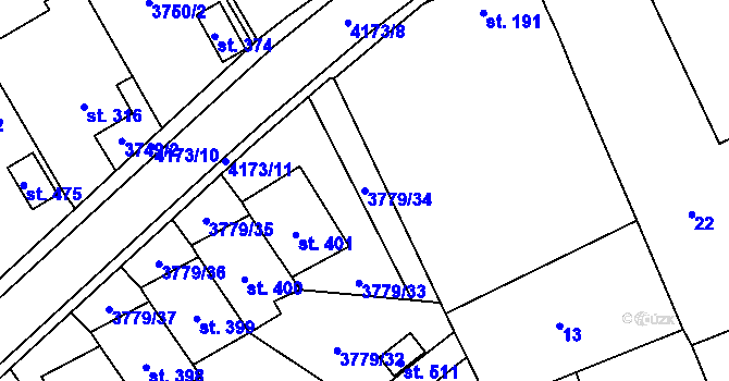Parcela st. 3779/34 v KÚ Besednice, Katastrální mapa