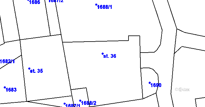 Parcela st. 36 v KÚ Malče, Katastrální mapa