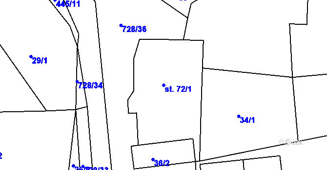 Parcela st. 72/1 v KÚ Běstovice, Katastrální mapa