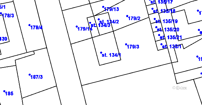 Parcela st. 134/1 v KÚ Běstovice, Katastrální mapa