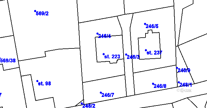 Parcela st. 223 v KÚ Běstovice, Katastrální mapa