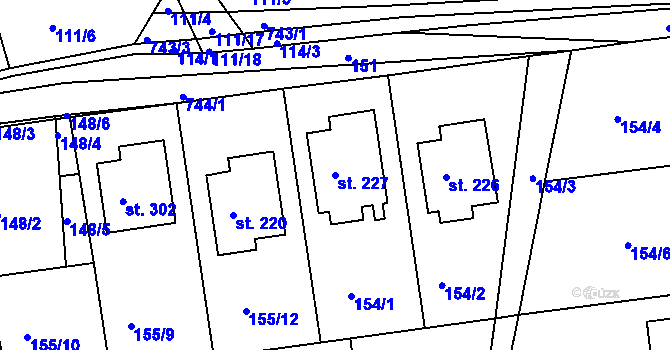 Parcela st. 227 v KÚ Běstovice, Katastrální mapa