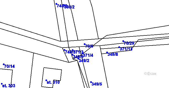 Parcela st. 70/6 v KÚ Běstovice, Katastrální mapa