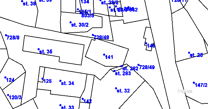 Parcela st. 141 v KÚ Běstovice, Katastrální mapa