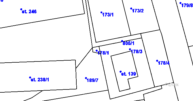 Parcela st. 178/1 v KÚ Běstovice, Katastrální mapa