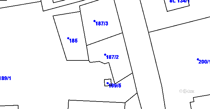 Parcela st. 187/2 v KÚ Běstovice, Katastrální mapa