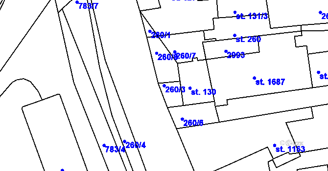 Parcela st. 260/3 v KÚ Běstovice, Katastrální mapa