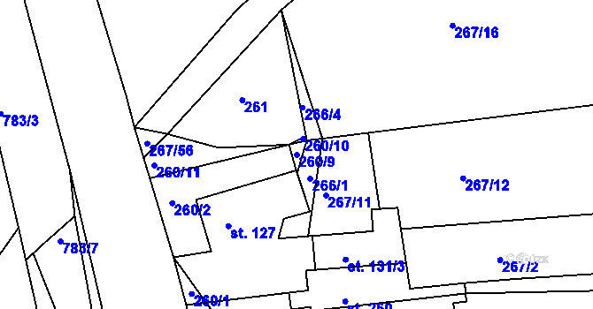 Parcela st. 260/9 v KÚ Běstovice, Katastrální mapa