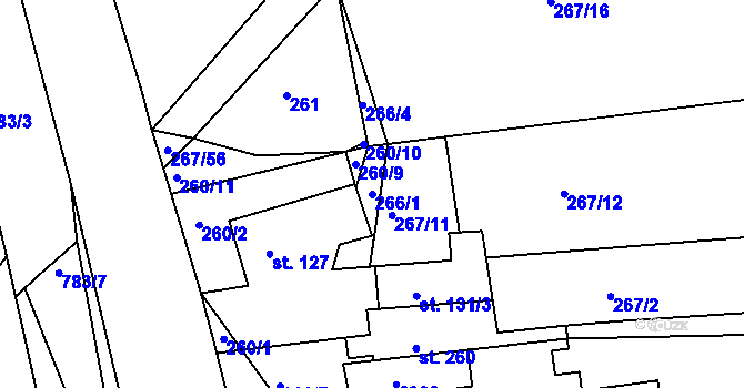 Parcela st. 266/1 v KÚ Běstovice, Katastrální mapa
