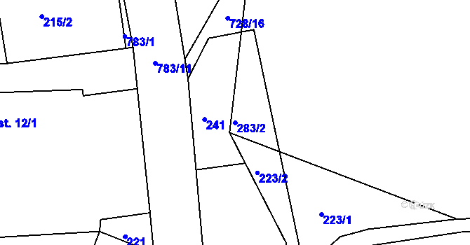 Parcela st. 283/2 v KÚ Běstovice, Katastrální mapa