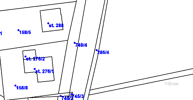 Parcela st. 286/4 v KÚ Běstovice, Katastrální mapa