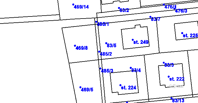 Parcela st. 485/2 v KÚ Běstovice, Katastrální mapa