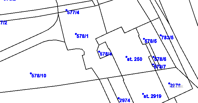 Parcela st. 578/4 v KÚ Běstovice, Katastrální mapa