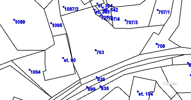 Parcela st. 703 v KÚ Běstovice, Katastrální mapa