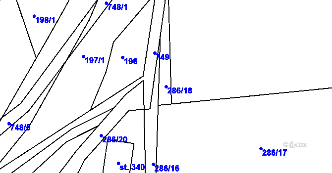Parcela st. 286/18 v KÚ Běstovice, Katastrální mapa