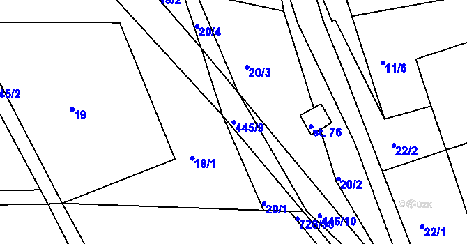 Parcela st. 445/9 v KÚ Běstovice, Katastrální mapa