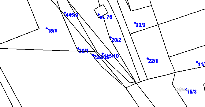 Parcela st. 445/10 v KÚ Běstovice, Katastrální mapa