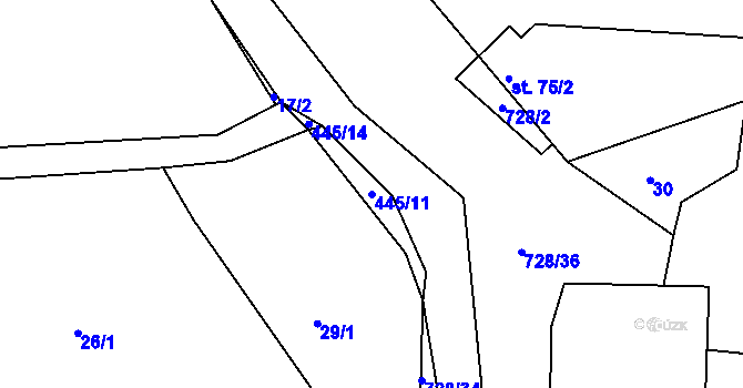 Parcela st. 445/11 v KÚ Běstovice, Katastrální mapa