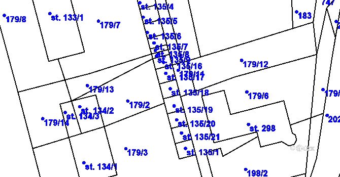 Parcela st. 135/18 v KÚ Běstovice, Katastrální mapa