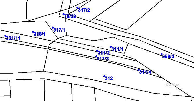 Parcela st. 311/2 v KÚ Běstovice, Katastrální mapa