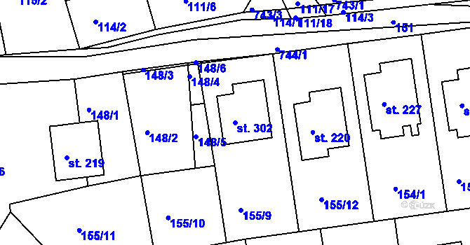 Parcela st. 302 v KÚ Běstovice, Katastrální mapa
