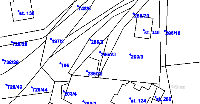 Parcela st. 286/23 v KÚ Běstovice, Katastrální mapa