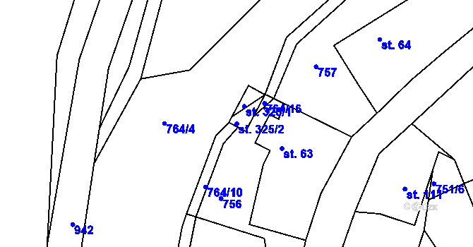 Parcela st. 325/2 v KÚ Běstvina, Katastrální mapa