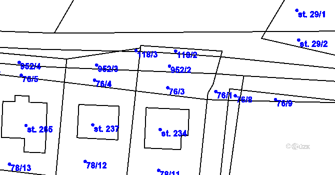Parcela st. 76/3 v KÚ Běstvina, Katastrální mapa