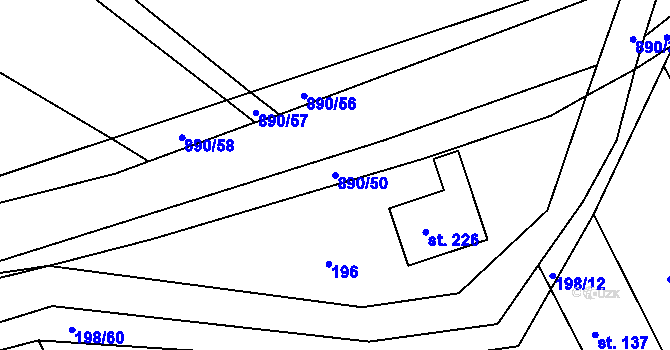 Parcela st. 890/50 v KÚ Běstvina, Katastrální mapa
