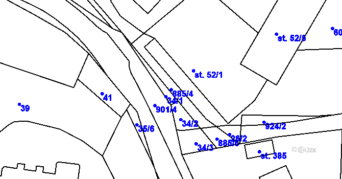 Parcela st. 885/4 v KÚ Běstvina, Katastrální mapa