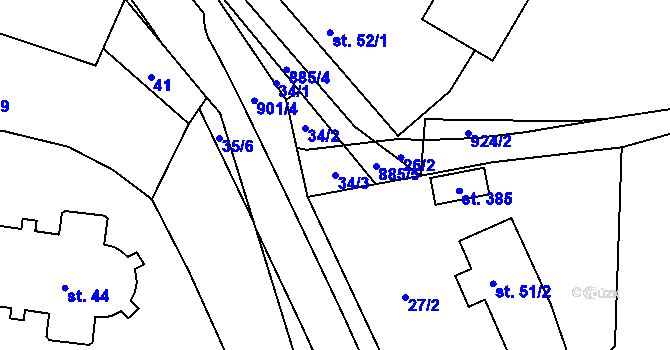 Parcela st. 34/3 v KÚ Běstvina, Katastrální mapa