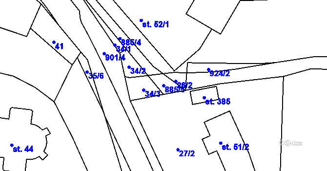 Parcela st. 885/5 v KÚ Běstvina, Katastrální mapa