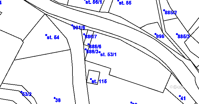 Parcela st. 53/1 v KÚ Běstvina, Katastrální mapa