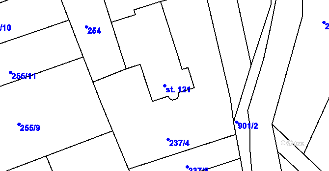 Parcela st. 121 v KÚ Běstvina, Katastrální mapa