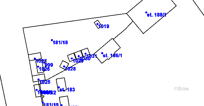 Parcela st. 186/1 v KÚ Běstvina, Katastrální mapa