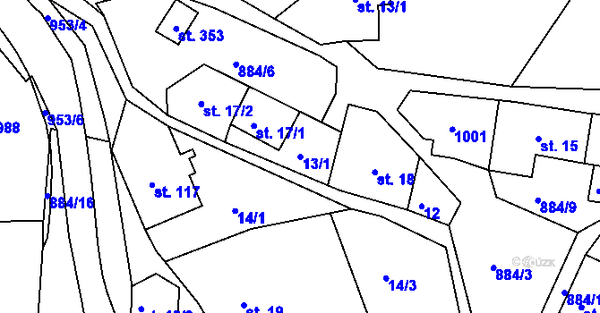 Parcela st. 13/1 v KÚ Běstvina, Katastrální mapa