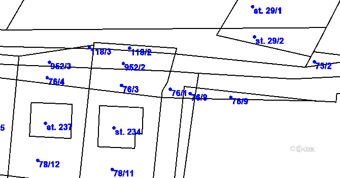 Parcela st. 76/1 v KÚ Běstvina, Katastrální mapa