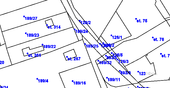 Parcela st. 189/25 v KÚ Běstvina, Katastrální mapa