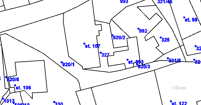 Parcela st. 327 v KÚ Běstvina, Katastrální mapa