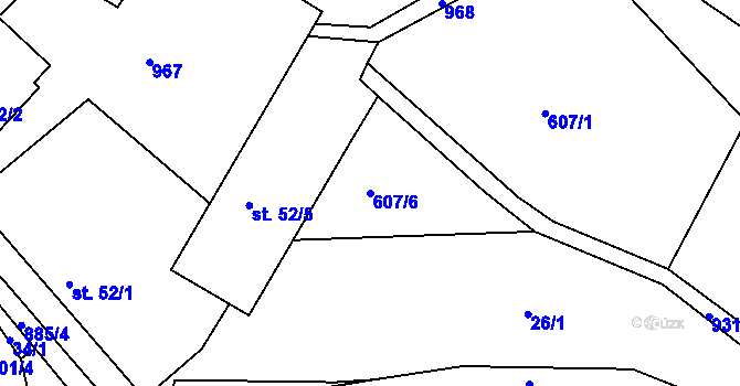 Parcela st. 607/6 v KÚ Běstvina, Katastrální mapa