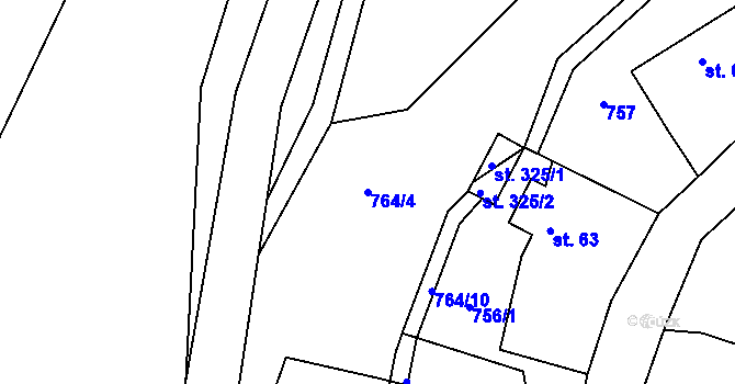 Parcela st. 764/4 v KÚ Běstvina, Katastrální mapa