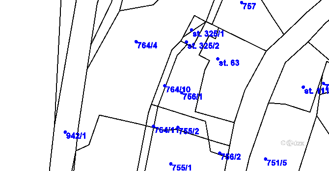 Parcela st. 764/10 v KÚ Běstvina, Katastrální mapa